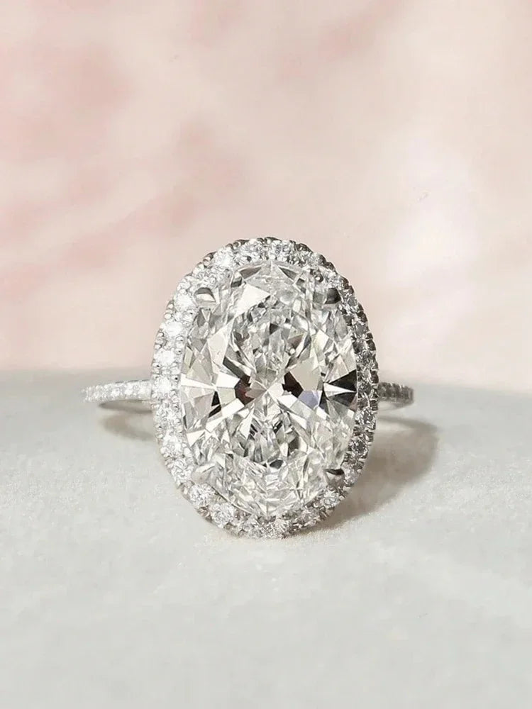 925 Sterling Silver Fashion Oval Shiny Full Zircon Ring For Women Match Daily Outfits Party Luxury High Quality Fine Jewelry