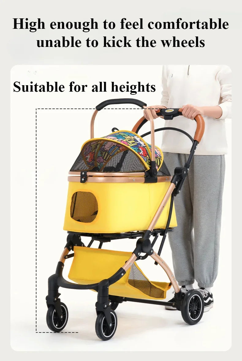2 in1 Pet Stroller for Medium/Large Dog/Cat One Click Folding Portable Dog Bassinet Detachable Pet Trolly Cart with Canopy Brake
