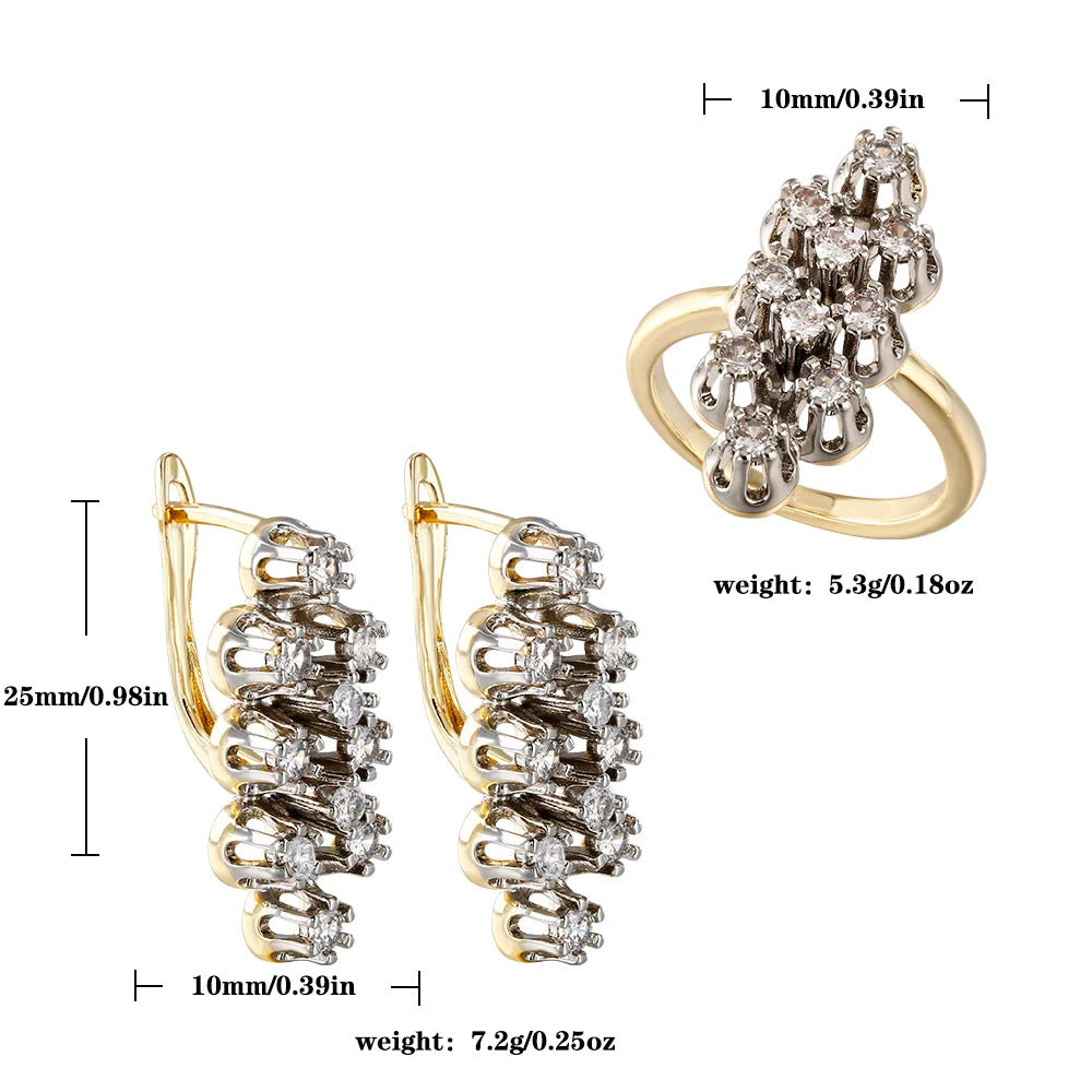 Zircon ladies vintage earrings ring set copper plated 14K gold fashion luxury jewelry party gift banquet holiday gift gift
