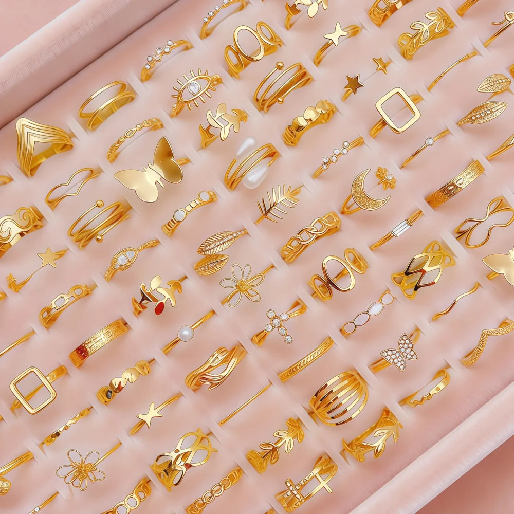 12/24/36/48/50/100Pieces Fashion Butterfly Snake Geometry Hollow Rings Set For Women Mix Style Perfect For Daily Wear Party Gift