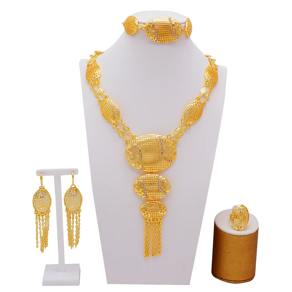Ethiopian Fashion Women's Jewelry Set African Wedding Jewelry Set Necklace, Bracelet, Earrings, and Ring Set