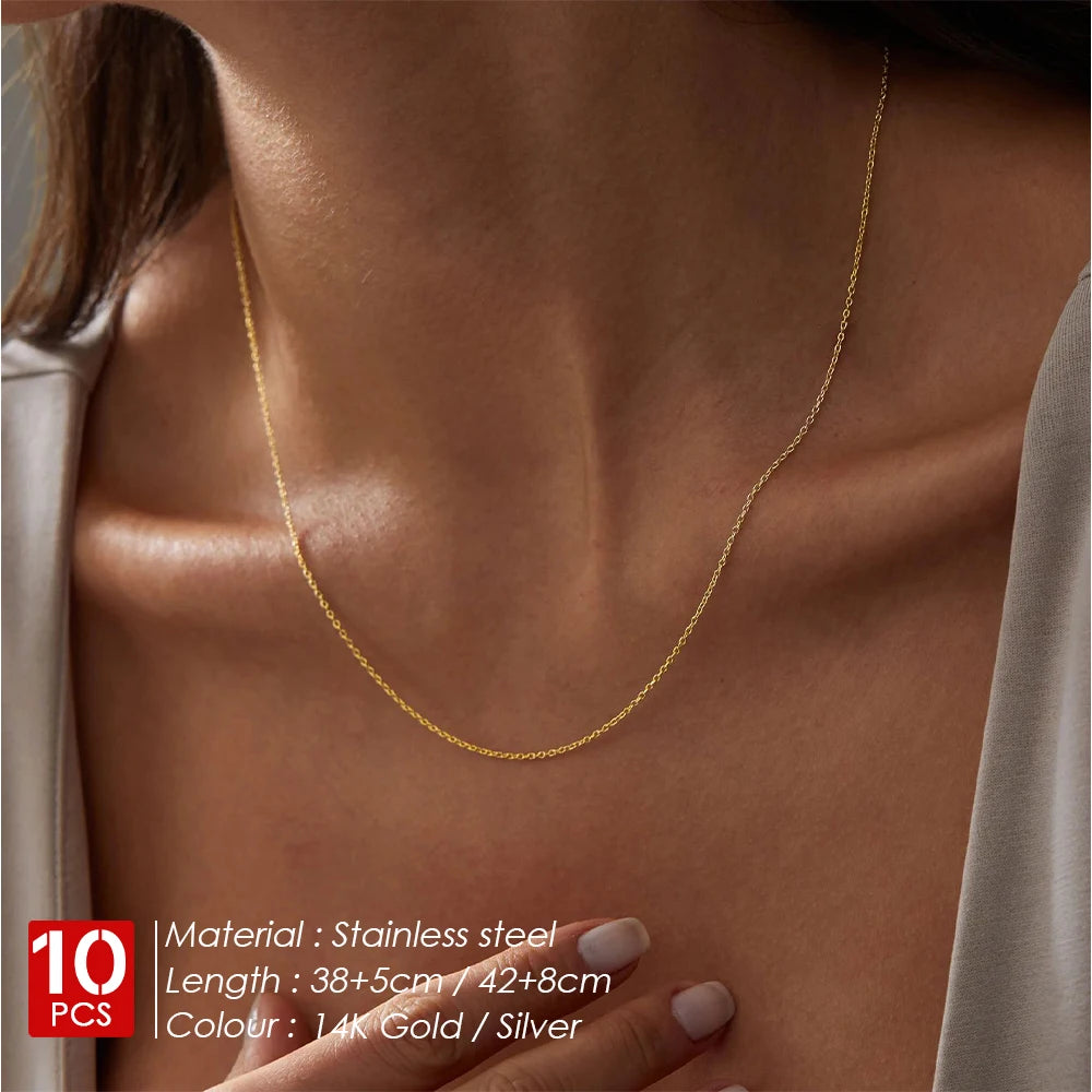 EMANCO 10PCS Fine Chain Necklace Stainless Steel Gold-Plated Women's Collar Gift Fine Jewelry DIY Wholesale