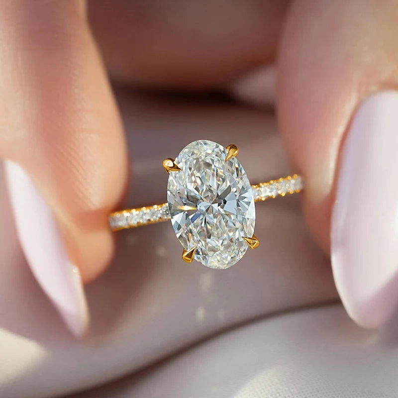925 Sterling Silve Zirconia 1-4.5CT Gorgeous Shiny Oval Stone Ring For Women Engagement Wedding Luxury High Quality Fine Jewelry