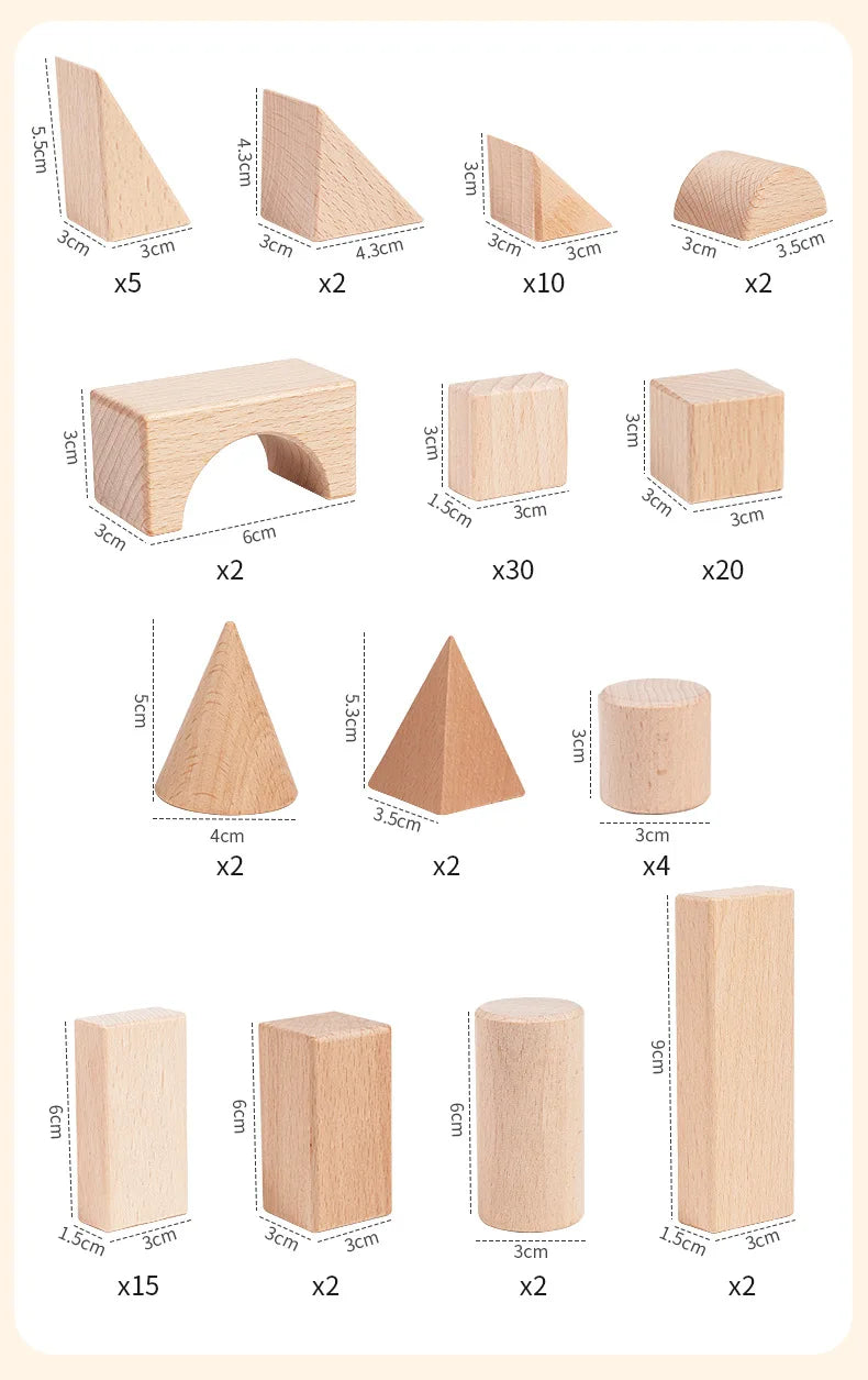 Kawaii 100Pcs Unpainted Beech Wooden Large Building Blocks Toddler Stacking Construction Preschool Educational Gift