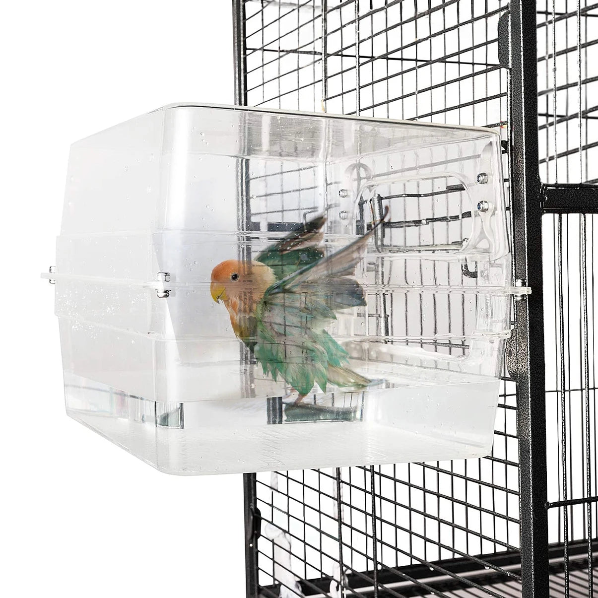 Colorday Large Fully Transparent Bird Bath for Cage, Parrot Shower for Birds Bathtub Swimming Pool Box Supplies Accessories