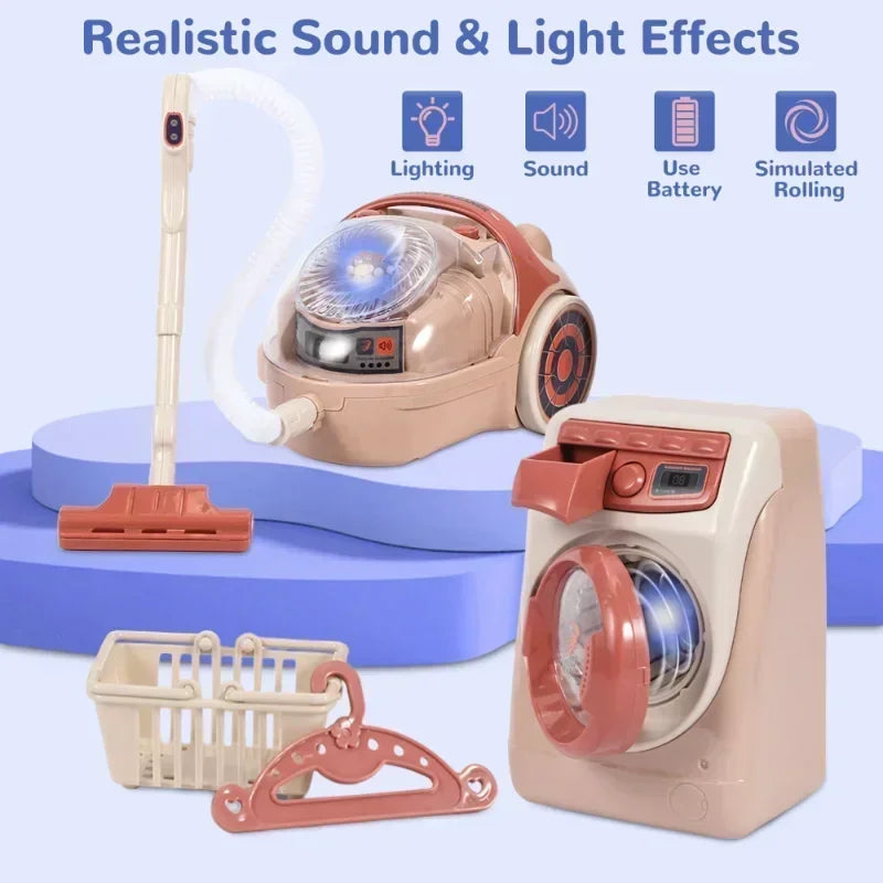 Kids Kitchen Appliances Toy Pretend Play Kitchen Accessories with Blender Coffee Maker Mixer Toaster Vacuum with Sounds & Light