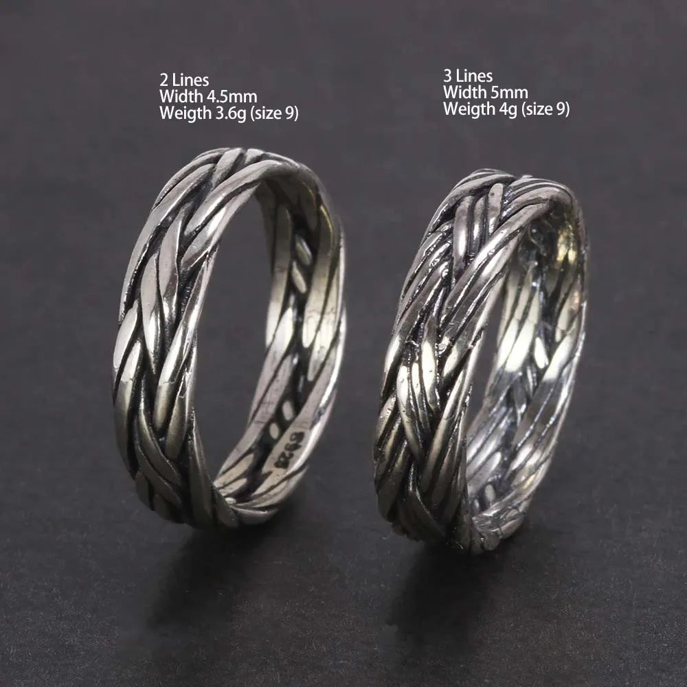 Viking Jewelry 925 Sterling Silver Braided Ring For Men And Women Couple Wedding Bands for Lovers