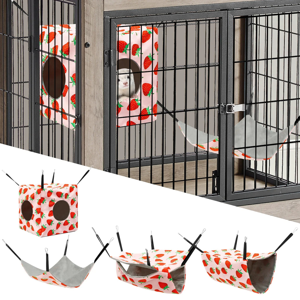 4Pcs Hamster Hammock Set Polyester Ferret Rat Hammock Set Soft Comfortable Hanging Guinea Pig Hideout Bed Small Pet Supplies