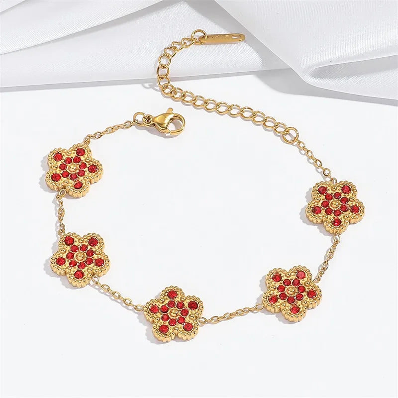 EILIECK New Fashion Stainless Steel White Zircon Clover Necklace Bracelet Earrings Set For Women Trendy Flower Jewelry Set Gift