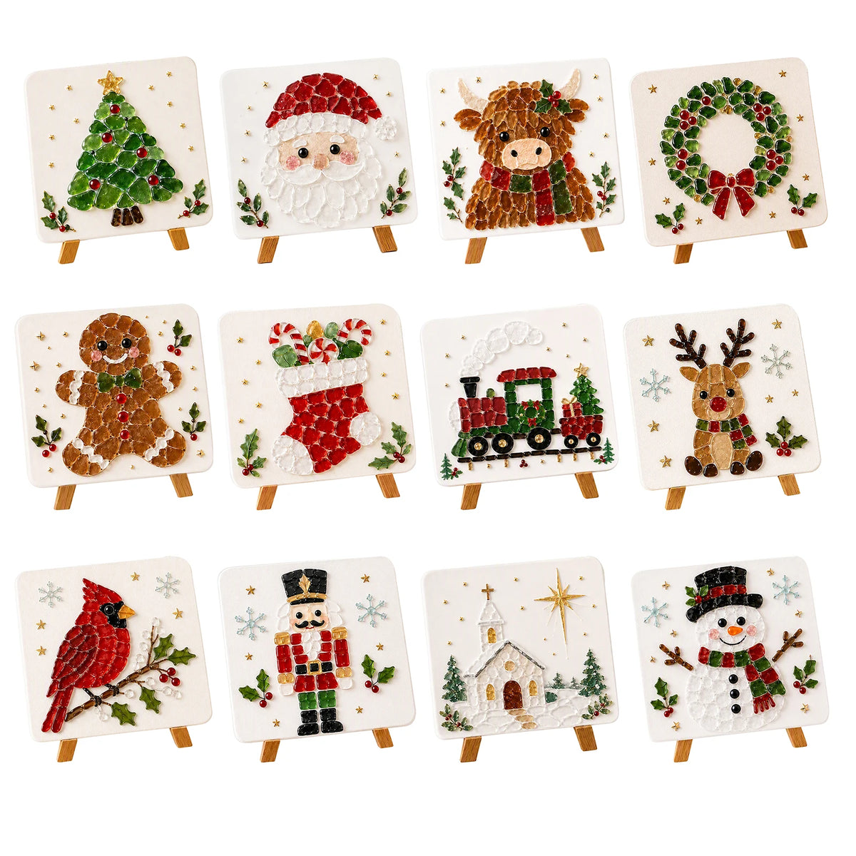 Holiday Mosaic Decoration DIY Kit Christmas Reindeer Sea Glass Art Craft Set with Tweezers Stand Complete Tools