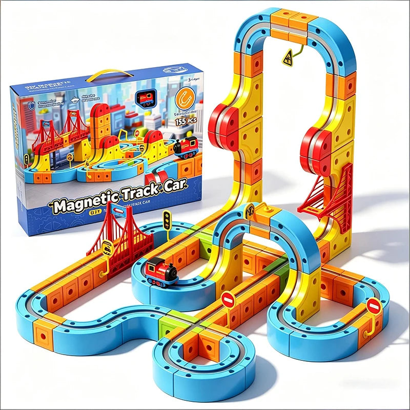 Children's Magnetic Car Track DIY Magic Railway Electric Train Toy Creative for 3 Year Boys Girls Kids Christmas Birthday Gifts