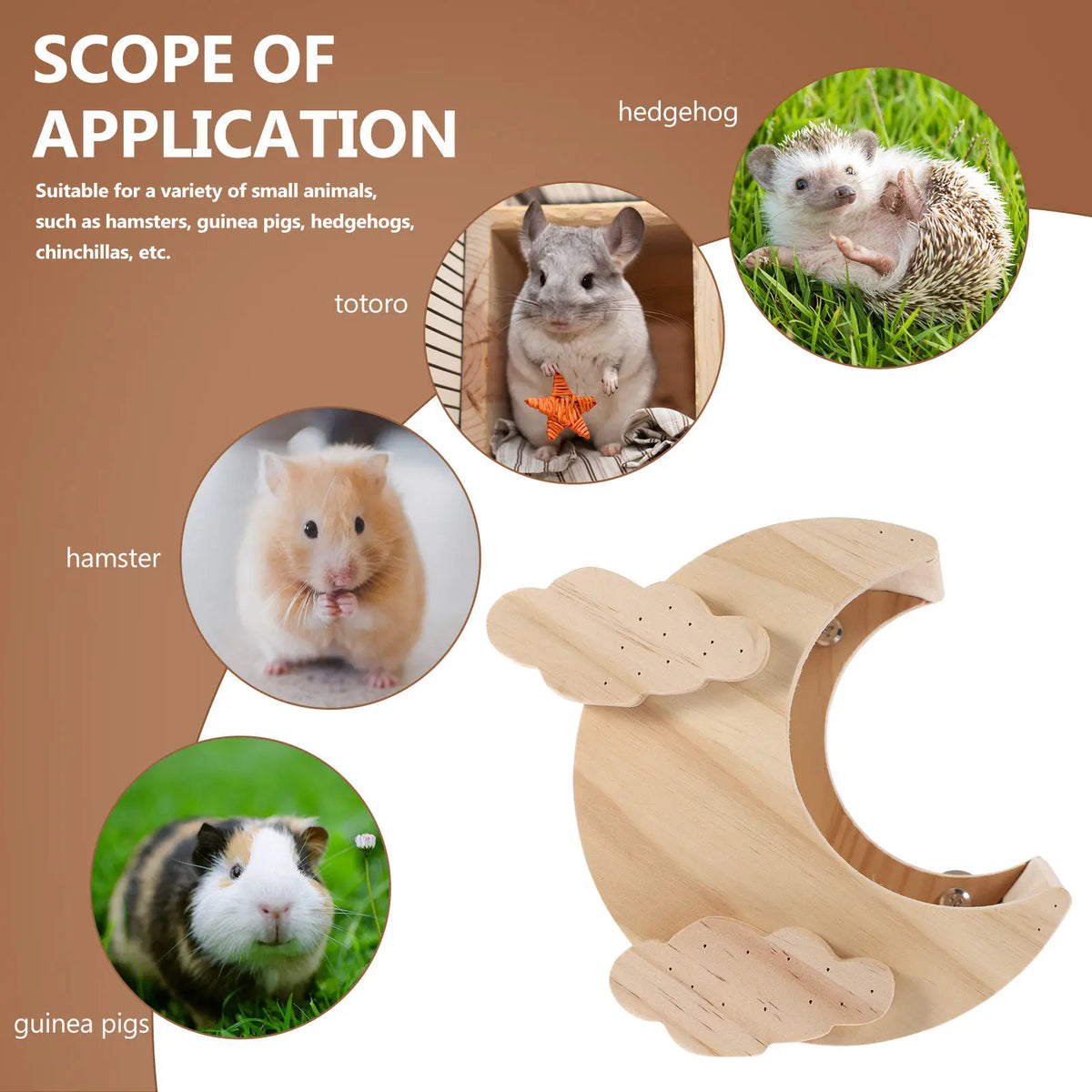 Wooden Hamster Moon Style Solid Wood Small Animal House for Hamster Chinchilla Rat Rabbit Decorative Cage Interior