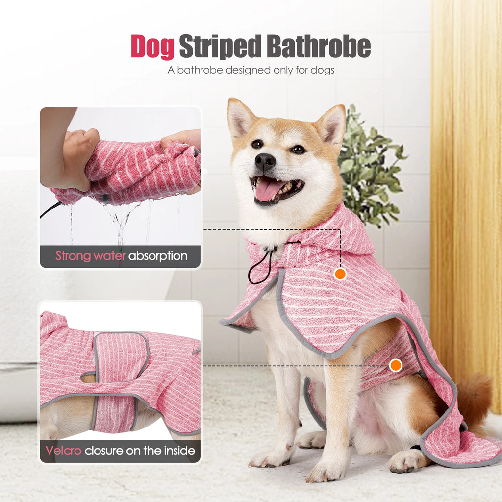 Dog Bathrobe Quick Dry Absorbent Pet Towel Coat Hooded Dog Bath Towel Soft Microfiber Drying Robe for Dogs