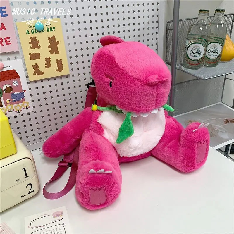 Cute Pink Dinosaur Plush Backpacks Super Soft Kawaii Animals Plushie Crossbody Bag Versatile Knapsack Beautiful Birthday Gifts