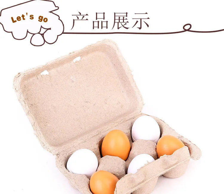 Kids 3/6pcs Wooden Artificial Egg Set Easter DIY Toy Wooden House Game Kitchen Egg Toys Early Education Food Toys for Children