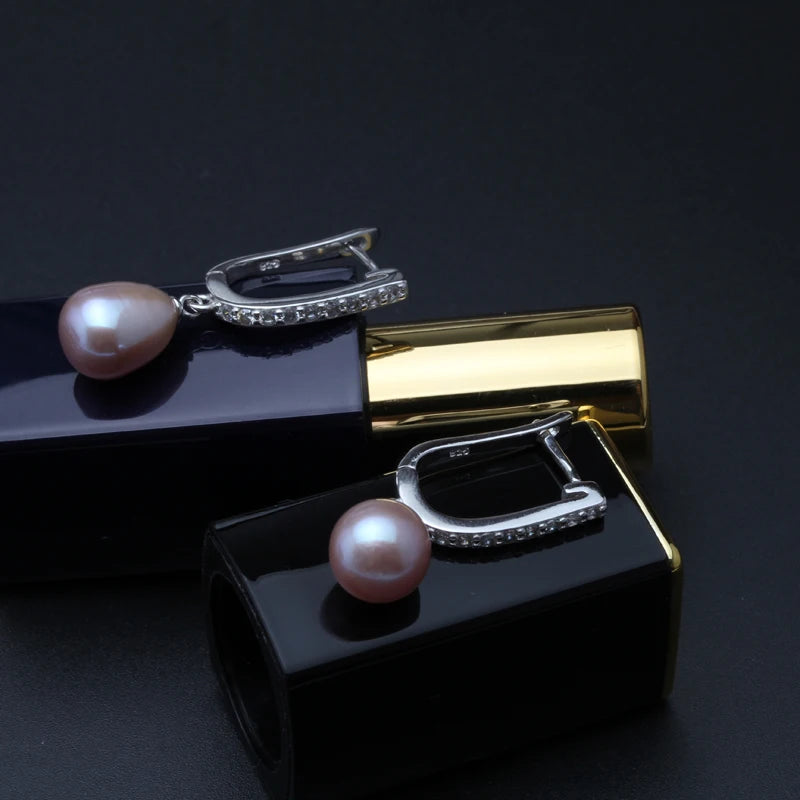 Real Natural Freshwater Pearl Necklace and Earrings Set For Women,Cute 925 Sterling Silver Pearl Jewelry Set Wedding Gift
