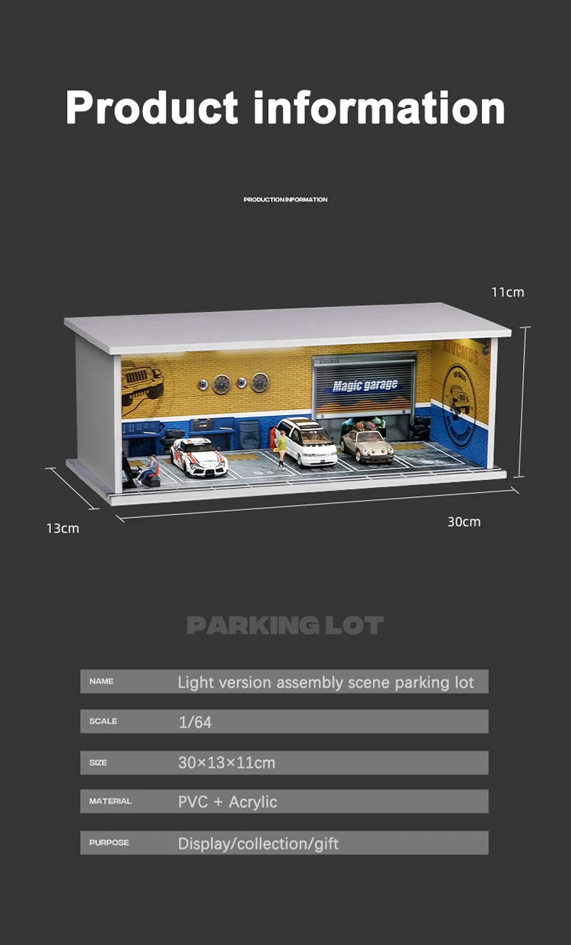1/64 Garage scene Model Scene with Light Version Simulation Model Scene Decoration Collect (Excluding dolls and car models)