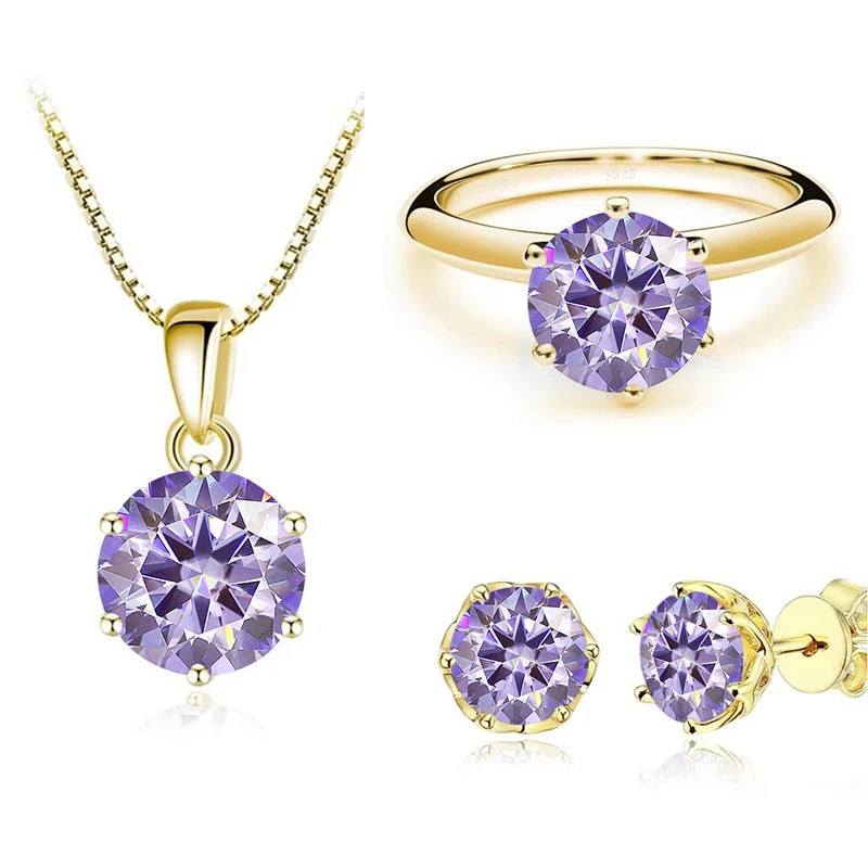 JoyceJelly 1Carat Moissanite Jewelry Set For Women Sterling S925 Silver Gold Plated Necklace Earrings Ring GRA Certified Wedding