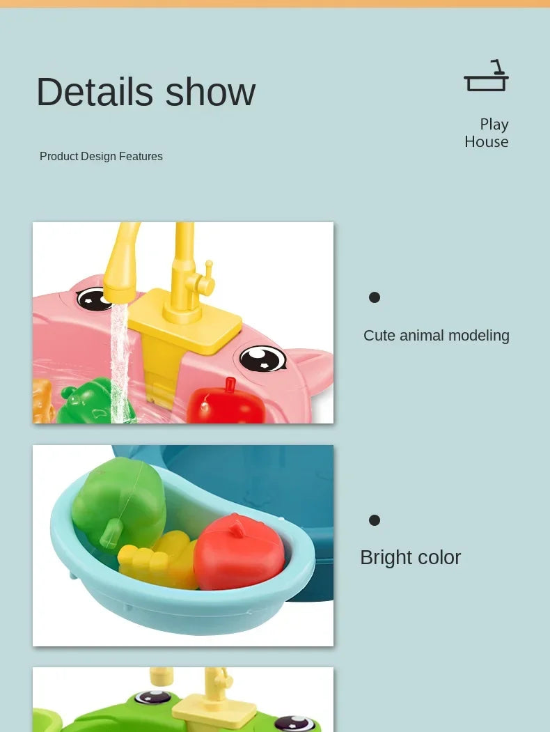 Children's Play Kitchen Toys Water Pretend Play House Kids Can Drain Wash Basin Sink Kids Kitchen Set Toy for Boys Girls Gifts