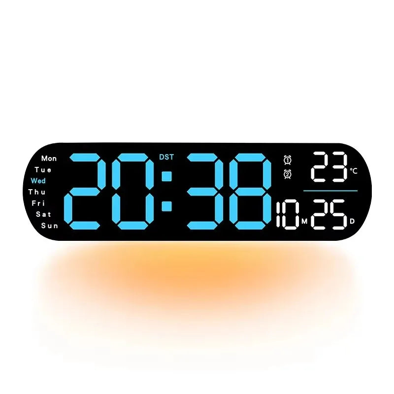 LED Digital Wall Clock With Remote Control Ambient Lights Time Date Temperature Display Alarm Clocks For Home Living Room Decor