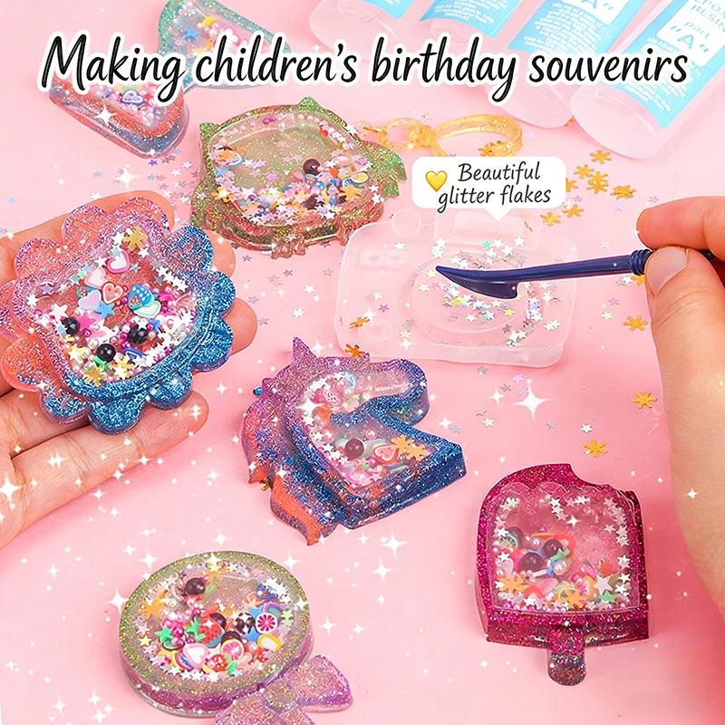 Kids DIY Crystal Glue Keychain Craft Toys Handmade Sparkling Beads Material Pack Kit Creative Children's Birthday Souvenir Gifts