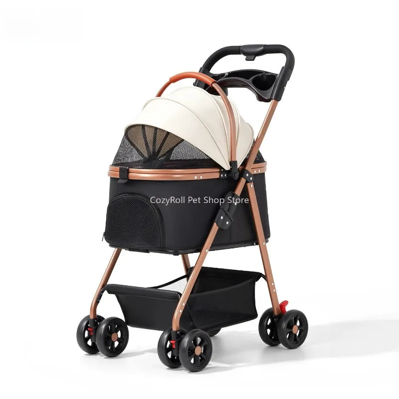 Lightweight Small Pet Stroller for Dogs & Cats 50 Lbs Capacity Aluminum Alloy Puppy Stroller with Detachable Storage Basket