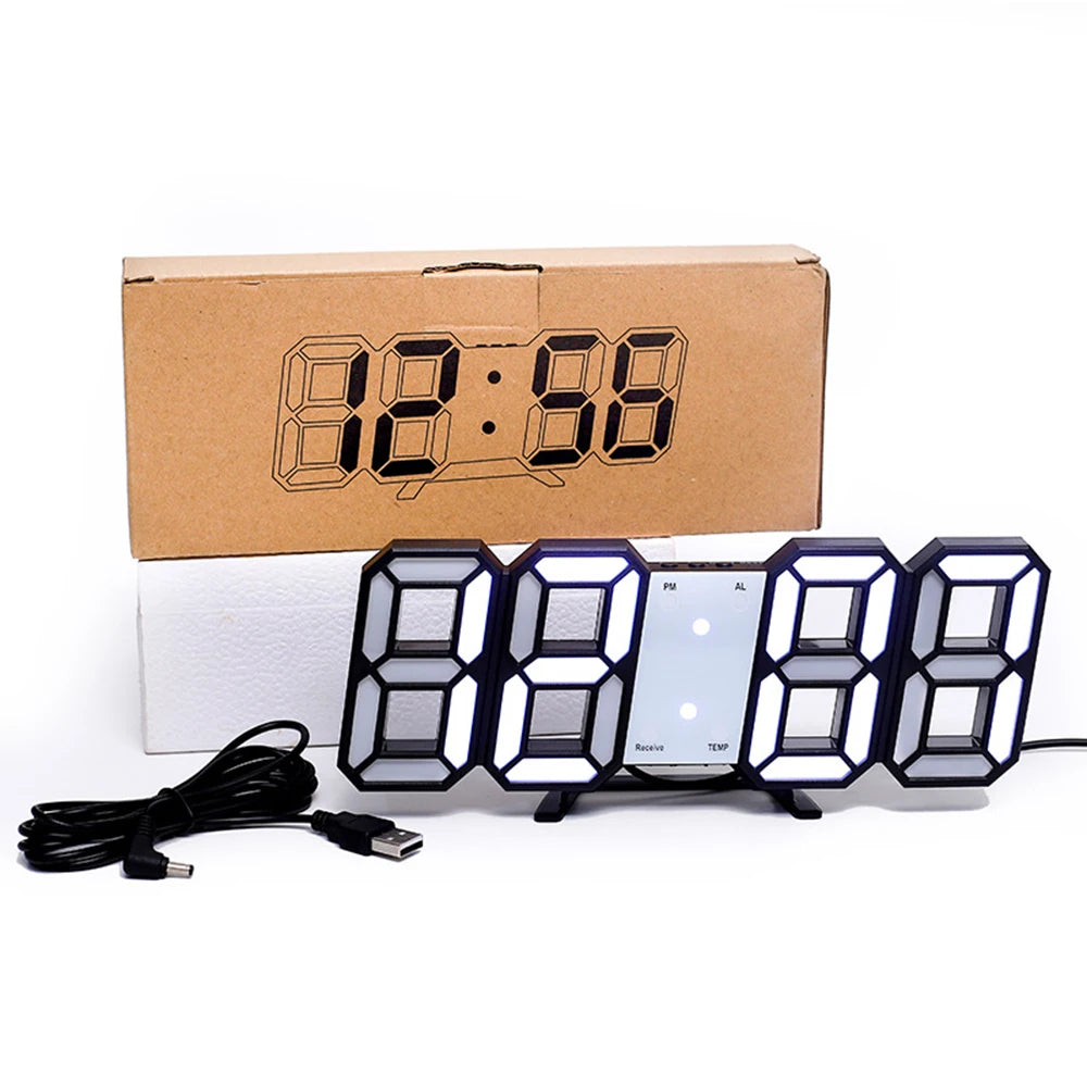 3D LED Digital Wall Clock ,9.7", Large Display Table/ Desk Clock with Remote Control 12/24H Temperature