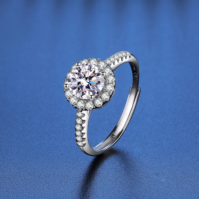 100% Real Moissanite Ring D VVS1 Pass Diamond Test Pen Adjustable Size S925 Sliver GRA Certificate Wedding Rings for Women 02