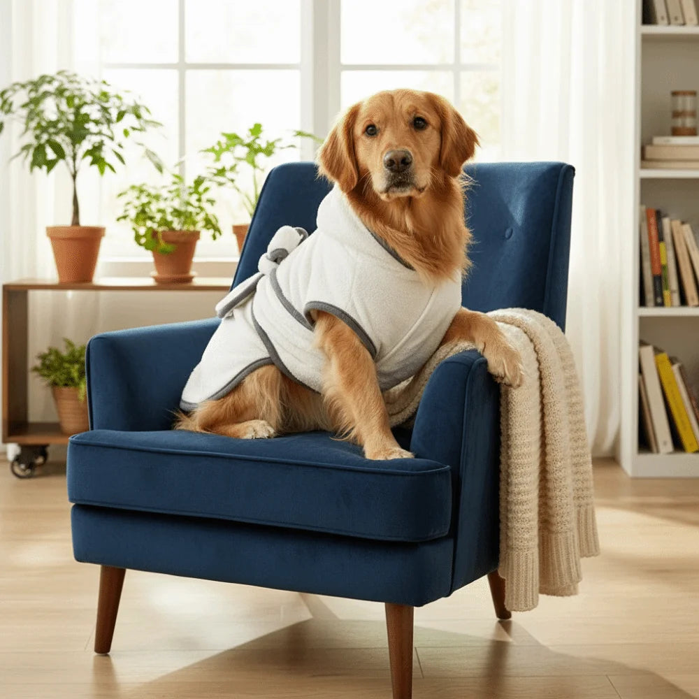 Coral Fleece Pet Bathrobe Towel Absorbent Tie Up Style Dog Bath Towel Comfortable Hooded Pet Drying Towel Dog Cat Pet Products