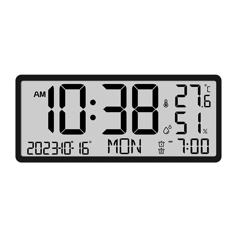 Battery Powered Large Screen LCD Digital Desktop Clock Temperature Humidity Electronic Clock Date Week Time Mute Wall Clock