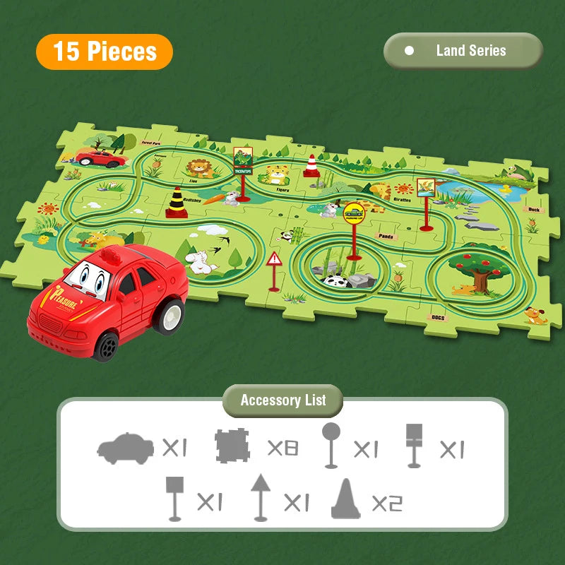 Children Puzzle Electric Railroad Car Set DIY Assembly Track Kit Automatic Rail Education Interactive Toy Children Boys Gift