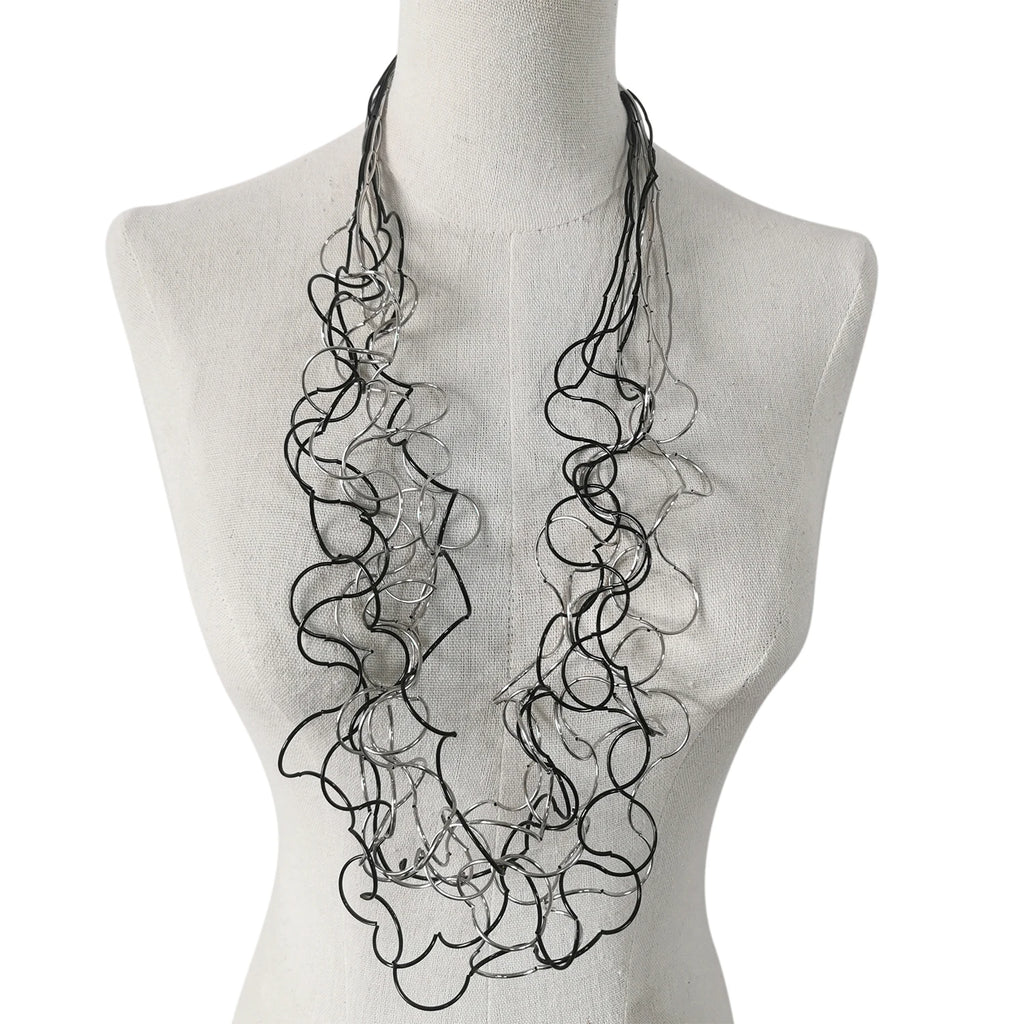 STRATHSPEY Fashion New Long Irregular Copper Tube Necklace For Women Statement Chunky Multi Lay Jewelry
