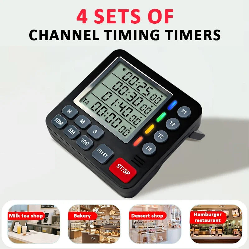 4 Channels Digital Timer Large LCD Display with Magnetic Back Stand Digital Cooking Countdown Timer Home Kitchen Accessories