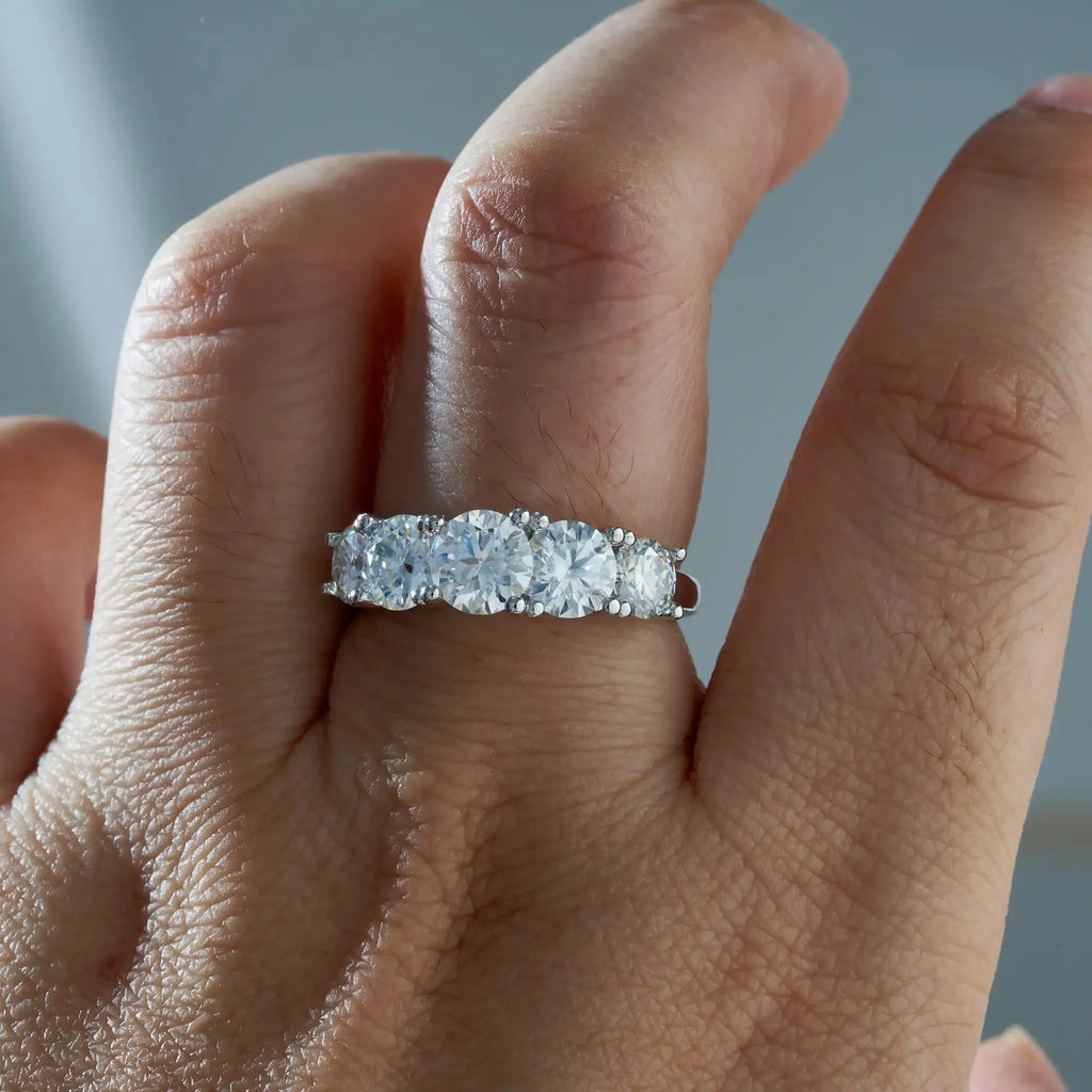 18k Plated 3.6CT All Moissanite Rings for Women 5 Stones Sparkling Diamond Wedding Band S925 Sterling Silver Jewelry GRA