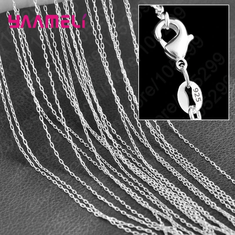 10PCS Wholesale Pure 925 Sterling Silver Color Charm Link Chain Necklace Jewelry with Strong Smooth Lobster Clasps 16-30 Inch
