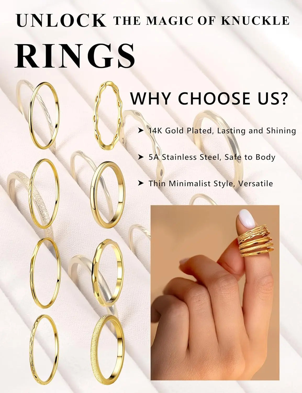 Bobisty 8Pcs 1MM 2MM Stainless Steel Rings for Women Men Minimalist Fashion Dainty Plain Thin Knuckle Stacking Thumb Rings Set