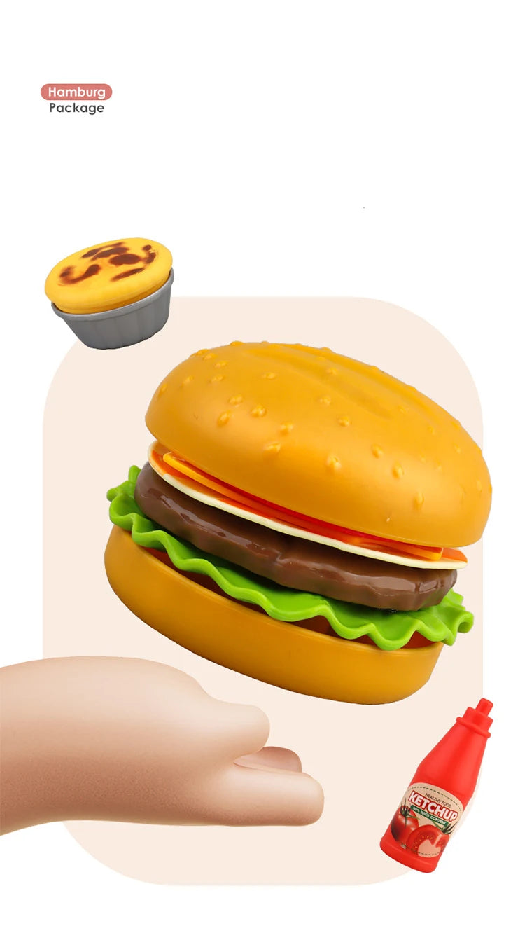 Children Food Kitchen Toys Set Girl Pretend Play House Simulation Bread Burger Pizza Cooking Game Kitchen Play Props Accessories
