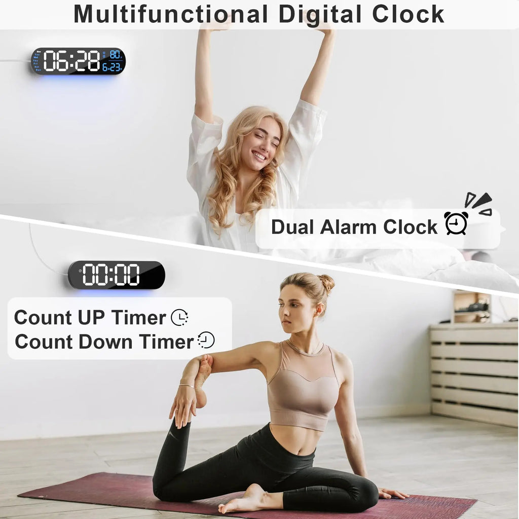 Extra Large Digital Wall Clock with LED Display with Date, Temperature, Timer for Living Room, Bedroom, Gift for Seniors