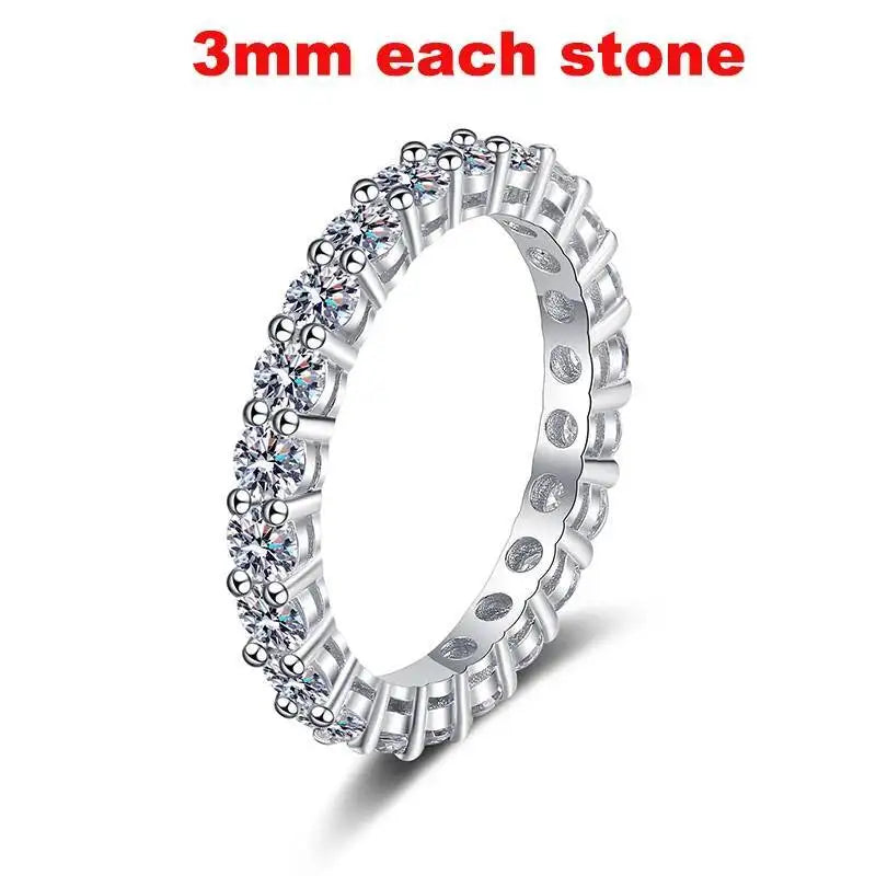 TY 2-5mm Full Moissanite For Women Sparkling Wedding Eternity Bands 100% S925 Sterling Silver Jewelry Classic Ring D VVS1