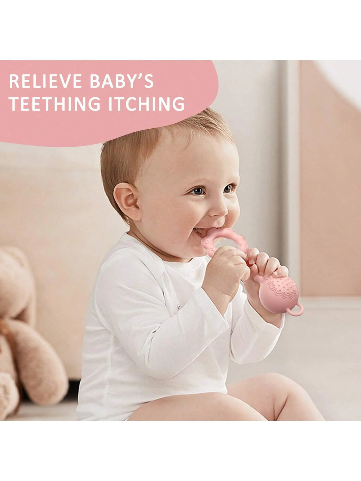 1ps Teethers for Babies 6-12 Months, Rattles for Babies 0-6 Months, 2-in-1 Rattle and Teether Toy for Soothing Baby Teething