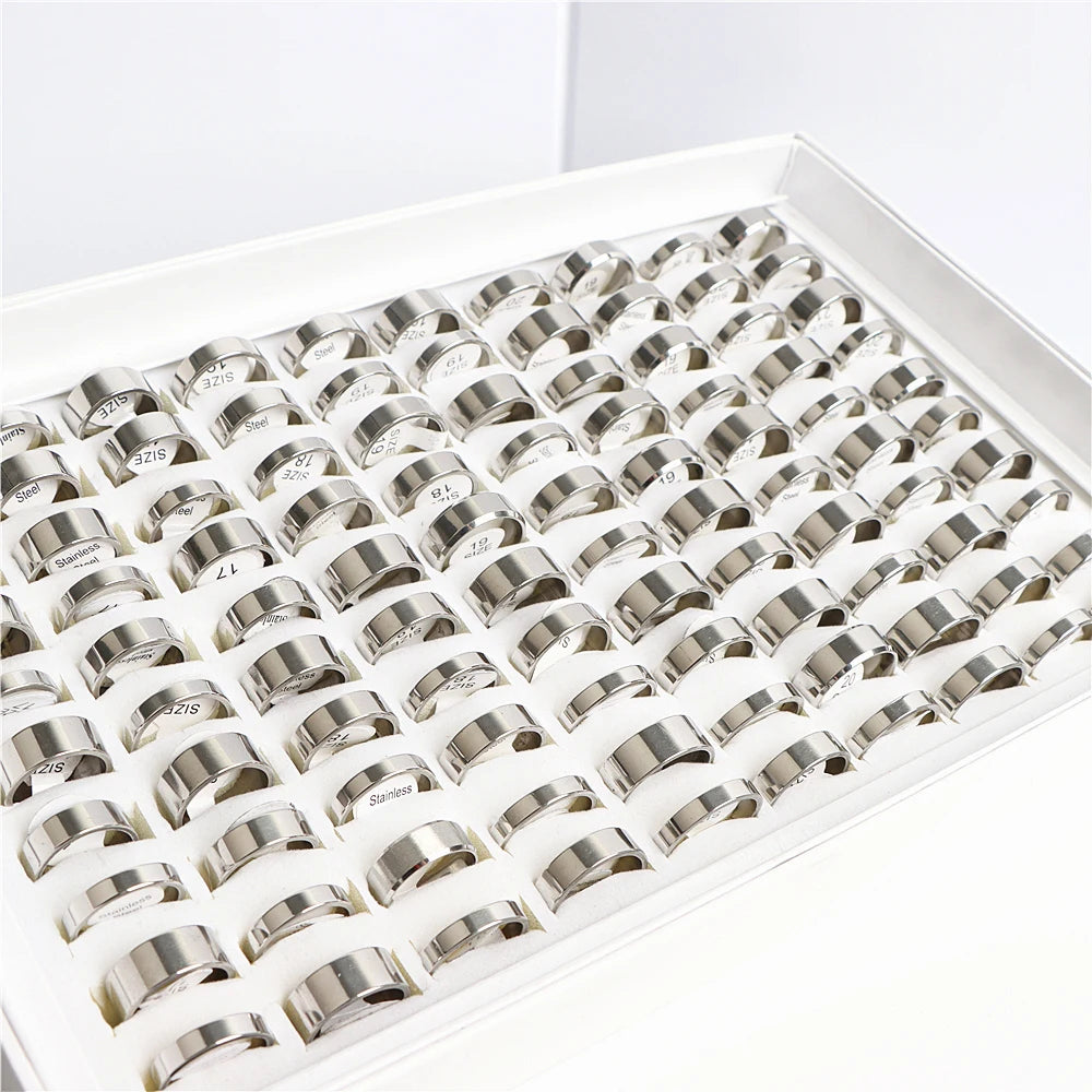 Wholesale 30/50/100/200Pcs/lot Fashion Smooth Stainless Steel Rings For Women Men Mix Size Simple Jewelry Party Gifts
