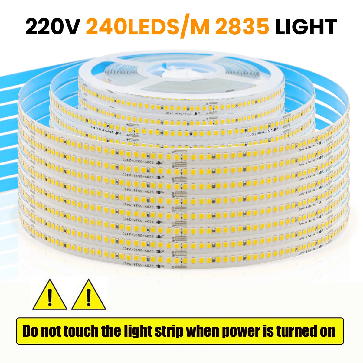 AC 220V 110V LED Strip 240Leds/M IP44 10CM Cut Home Decor Warm/Natural White Self Adhesive Flexible Ribbon Stripe Chain Light