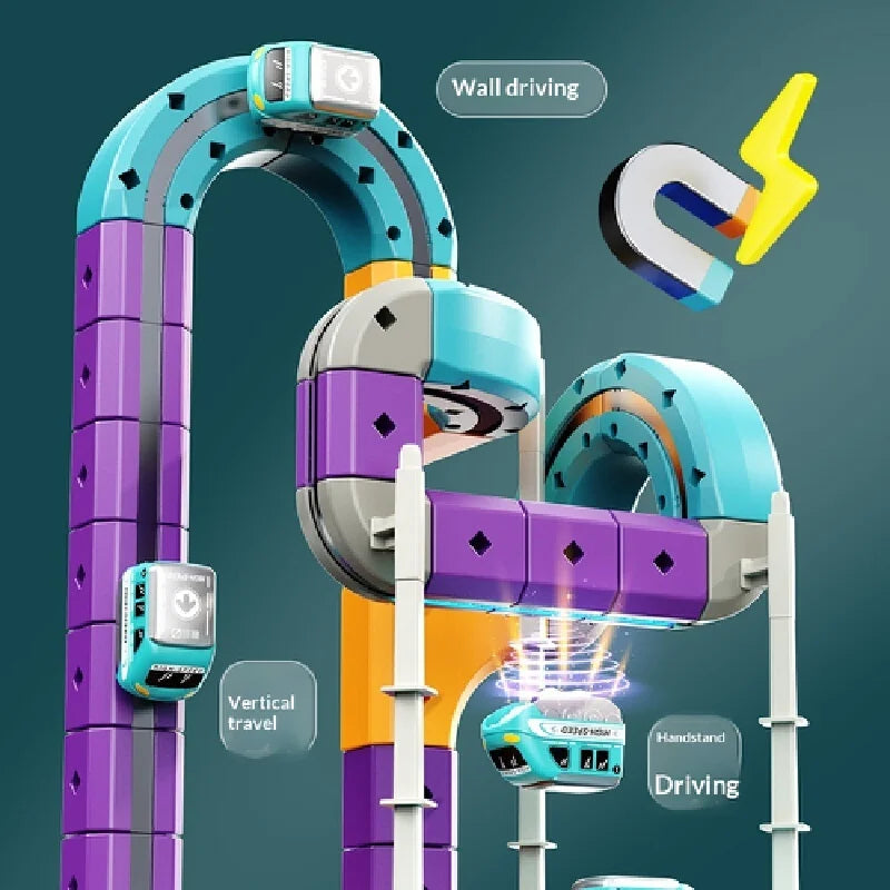Magnetic Building Blocks Track Car Variable Assembled Track Puzzle Educational Toy For Adult Family Interactive Game School Gift