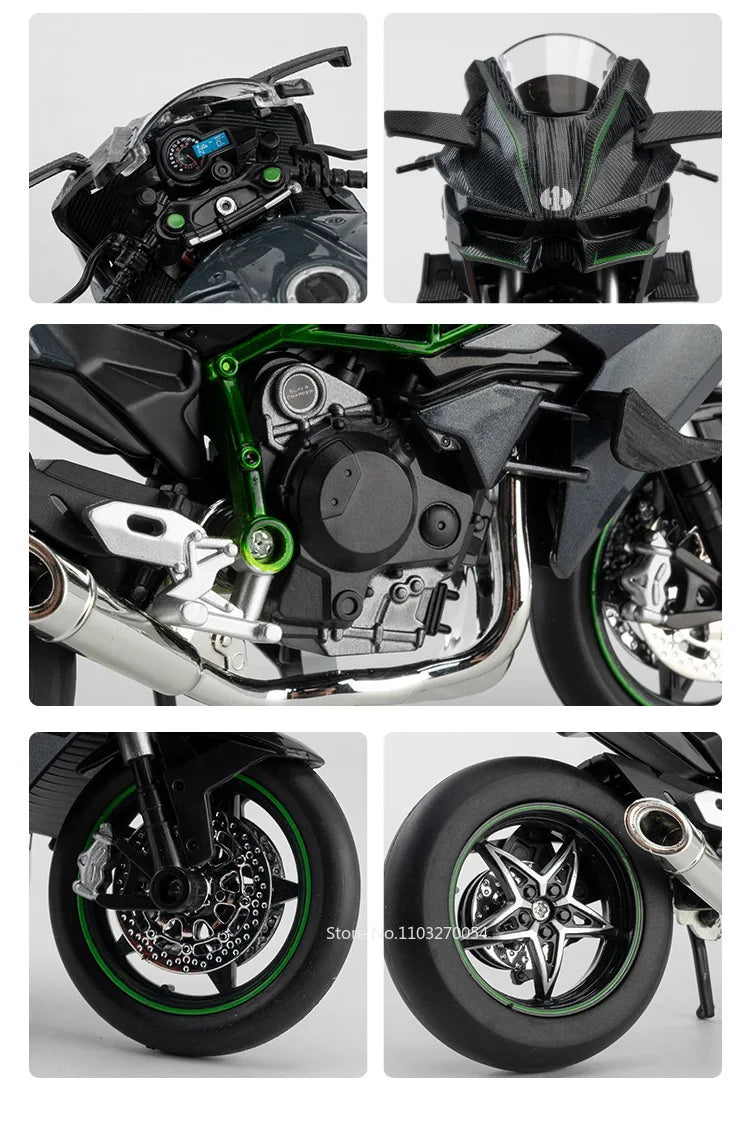 1:12 Kawasaki H2R BWM S1000RR Alloy Motorcycle Toys Diecast Miniature Car Front Wheel Steering Motorbike Children Christmas Gift
