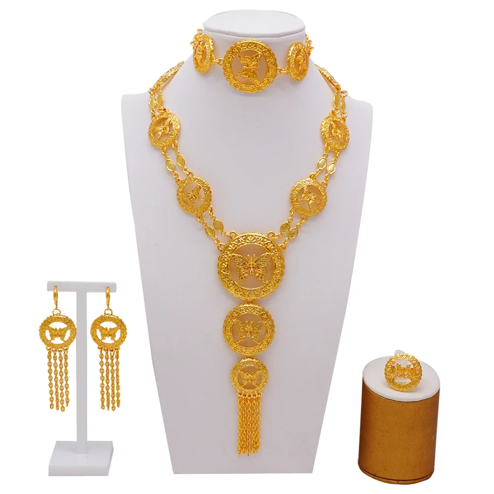 Ethiopian Fashion Women's Jewelry Set African Wedding Jewelry Set Necklace, Bracelet, Earrings, and Ring Set