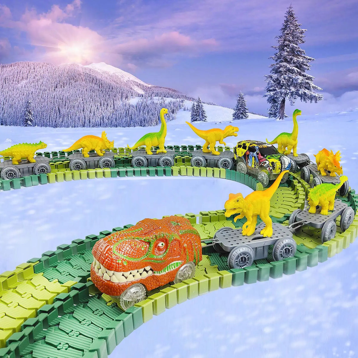 Dinosaur Rail Car Assembly Diy Roller Coaster Assembly Puzzle Versatile Track Electric Train Toy Gift