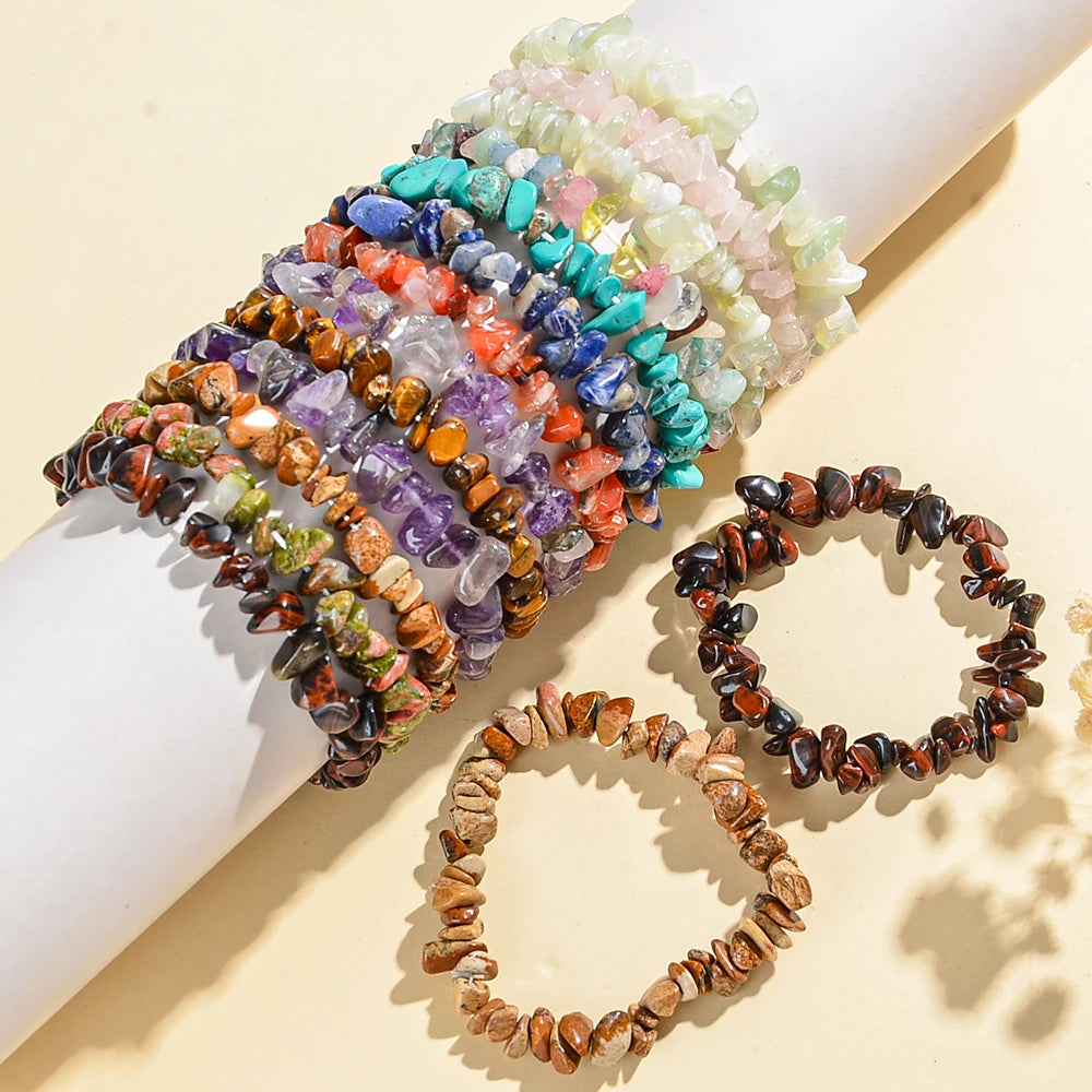 5/10/20pcs Random Women's Gravel Bracelet Set Natural Colored Gravel Bead Bracelet Irregular Bracelet Spiritual Elastic Bead