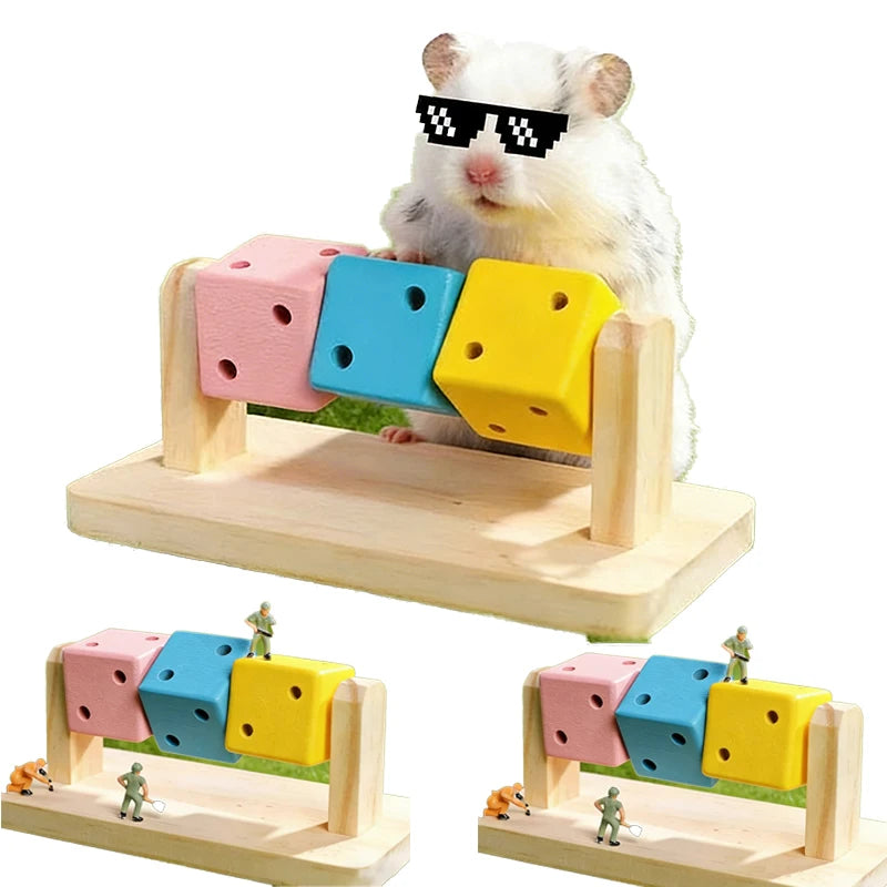 Wooden Hamster Fun Cube Chew Toy Colorful Natural Wood Teeth Grinding Toy Hideout Plaything for Syrian Hamster