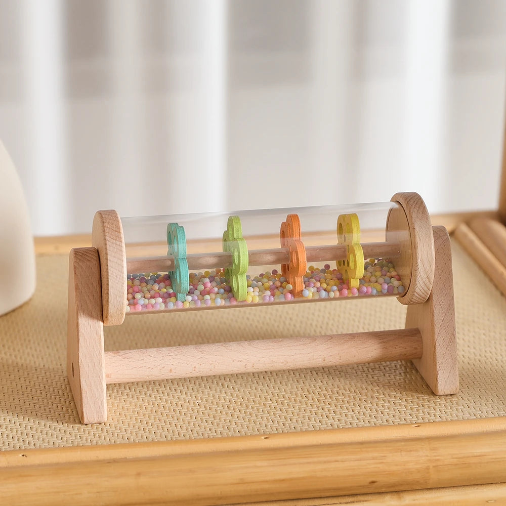 Wooden Rainmaker Toy for Babies Soothing Rain Sound Easy to Grasp Smooth Burr Free Water Based Paint Two Ways to Play Baby Gifts