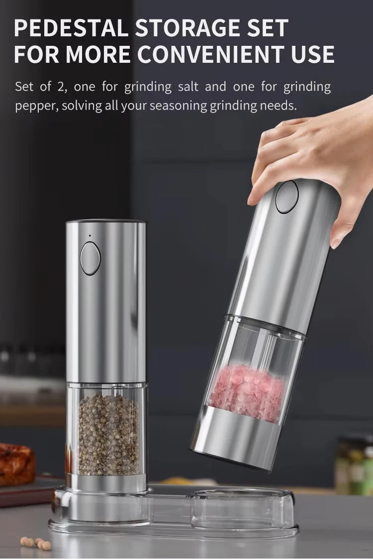 1/2Pcs Electric Salt and Pepper Grinders Set Capacity 190ML USB Rechargeable Base Adjustable Coarseness Spice Mill Kitchen Tools